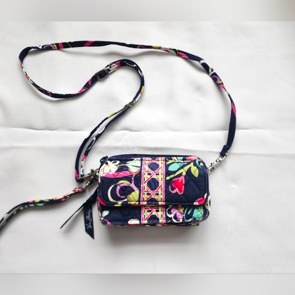 Vera Bradley All-in-One Crossbody Bag, Ribbons Pattern - Retired Wallet